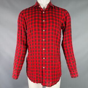 GABRIELE PASINI Size M Red Black Plaid Lyocell Button Up Long Sleeve Shirt